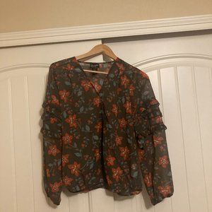 Wrangler Retro Brown Floral Print Blouse Small Sheer Long Sleeve NWT Bloomcore